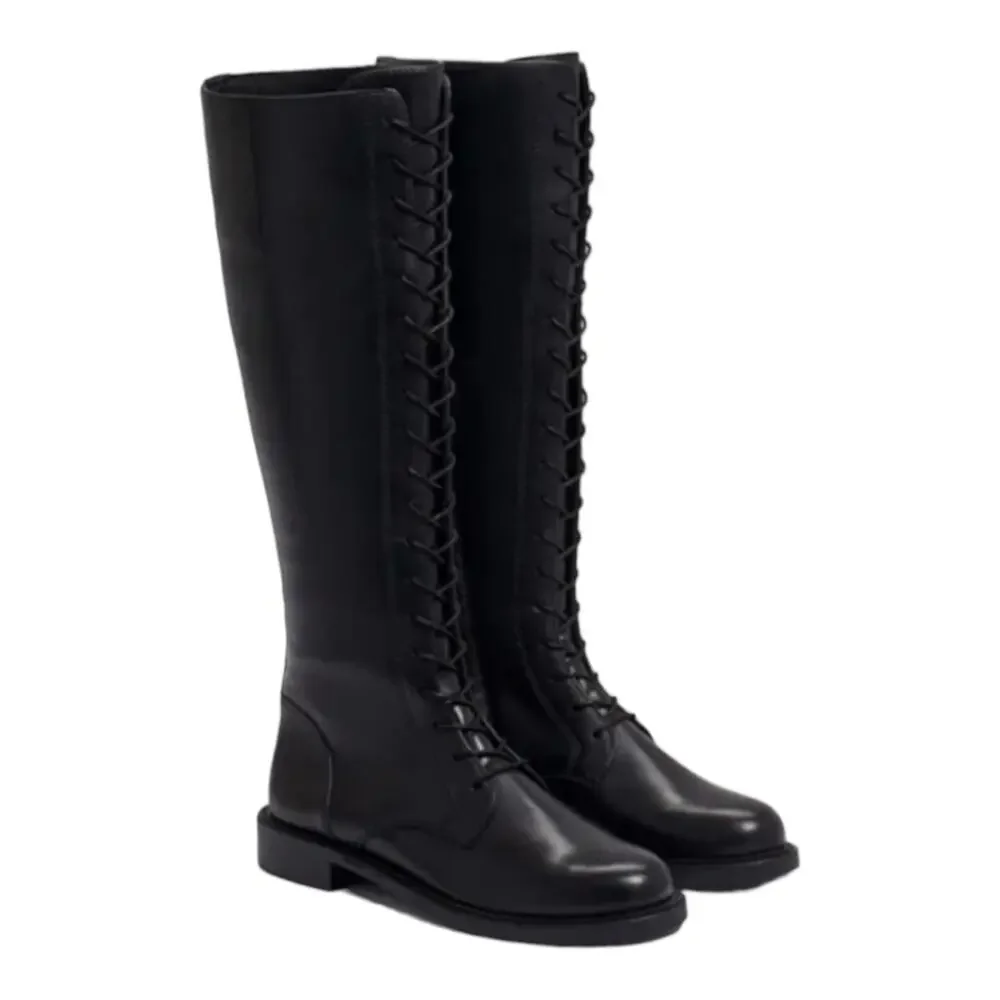 Sam‎ Edelman Black Leather Nance Knee-High Lace-Up Boots Size 6.5